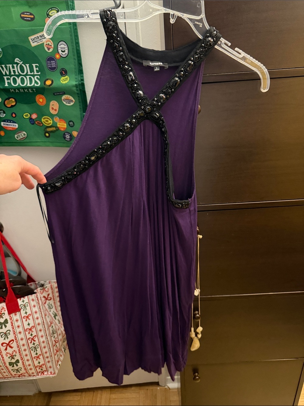 Express Purple Mini Dress with Black Beaded Trim